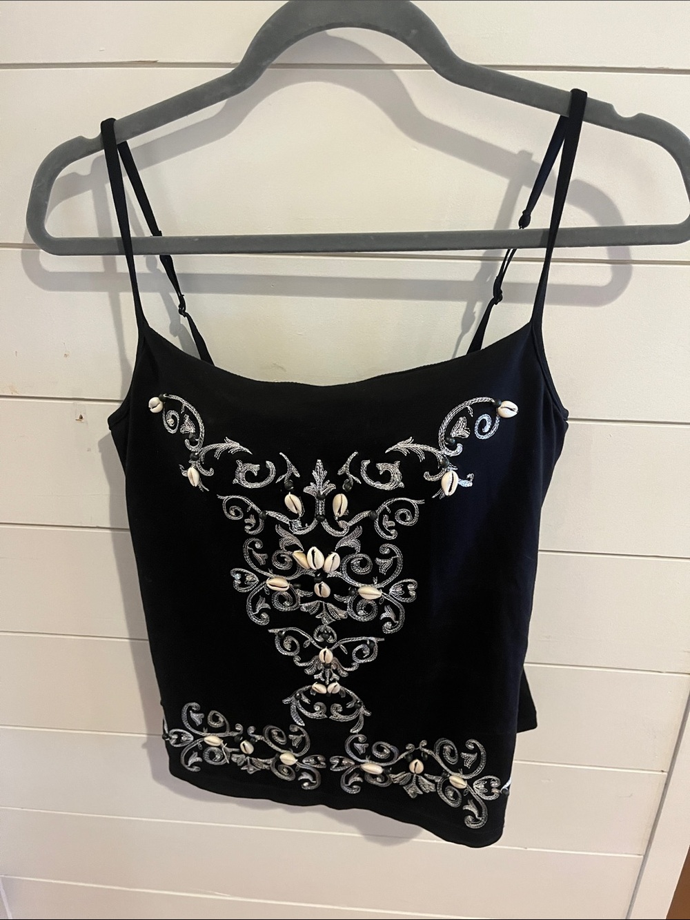 Black Embellished Spaghetti Strap Tank Top 36 B